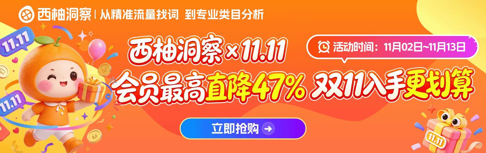 西柚洞察双十一活动 最高直降47%！！